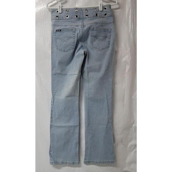 Revolt Jeans Womens 7/8 Mid Rise Bootcut Light Blue Denim - Punk Detail - Picture 2 of 9